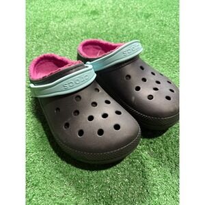 CROCS Black and Teal Mules with Pink Lining